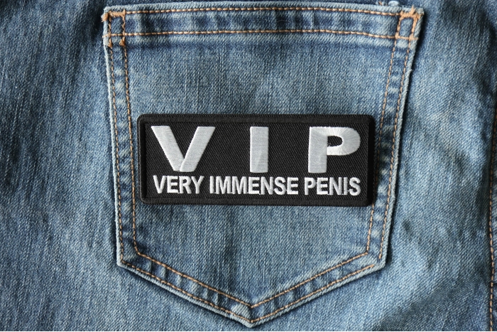 VIP Very Immense Penis Patch shown on jeans
