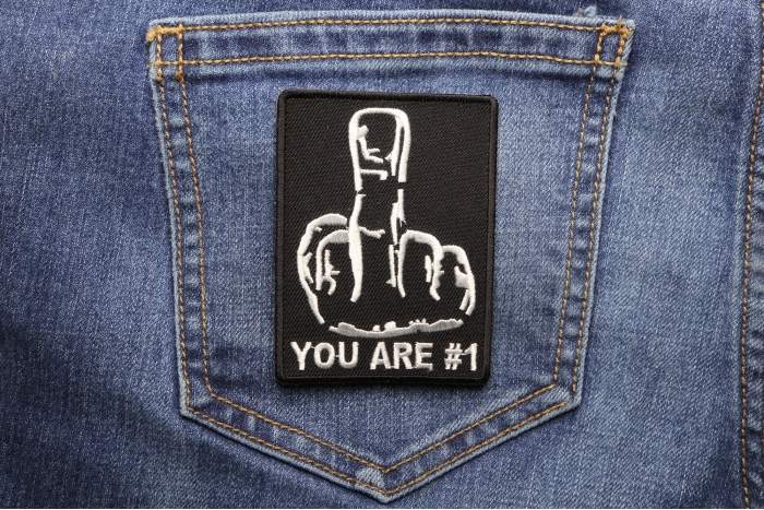 You Are No 1 Middle Finger Patch shown on jeans