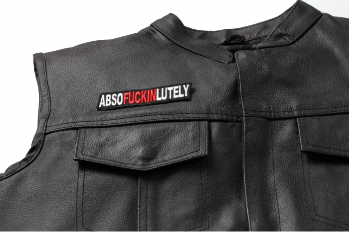 Absofuckinlutely Patch, Funny Patches for Adults shown on leather vest