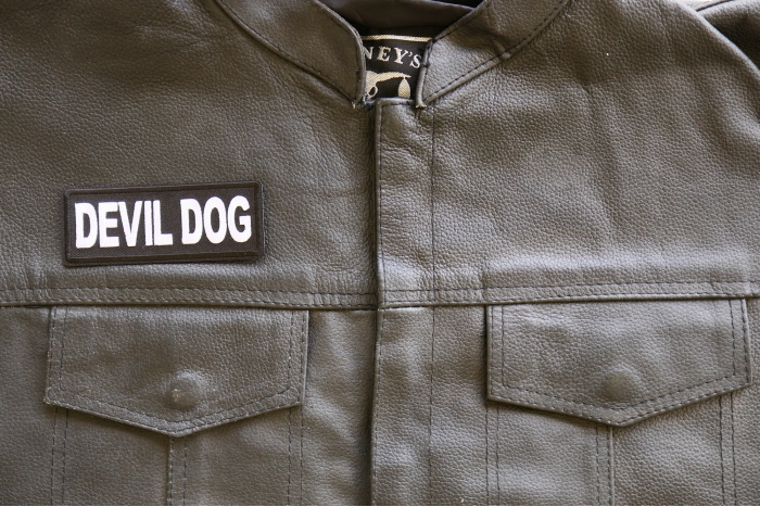 Devil Dog Patch, Funny Saying Patches, Sew or Iron on Patch shown on leather vest