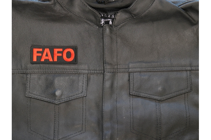 FAFO Patch shown on leather vest