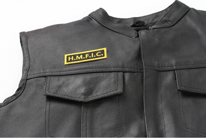 HMFIC Patch, Funny Patches for Adults shown on leather vest
