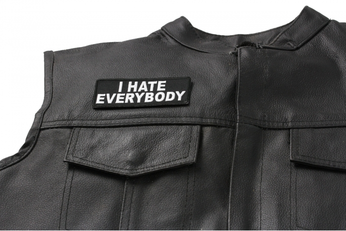 I Hate Everybody Patch - 4x1.5 inch shown on leather vest