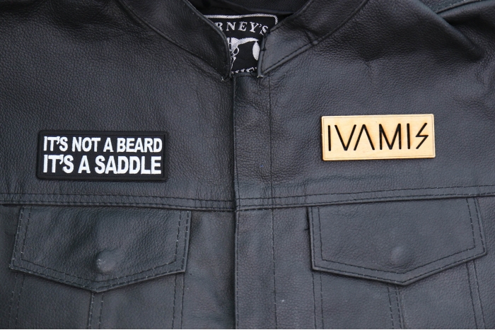 It's a Beard it's a Saddle Patch, Funny Saying Patches, Sew or Iron on Patch shown on leather vest