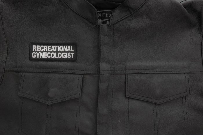 Recreational Gynecologist Patch shown on leather vest