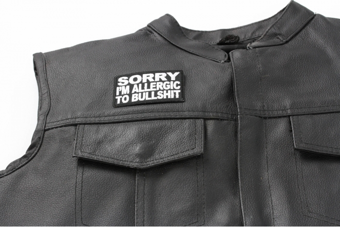 Sorry Im Allergic To Bullshit Patch, Funny Patches for Adults shown on leather vest