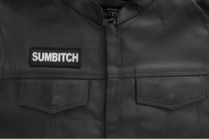 Sumbitch Patch shown on leather vest