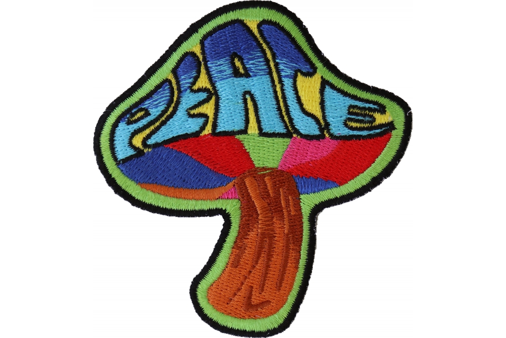 2Pcs Mushroom retro 70's hippie love peace embroidered applique iron-on paAW 