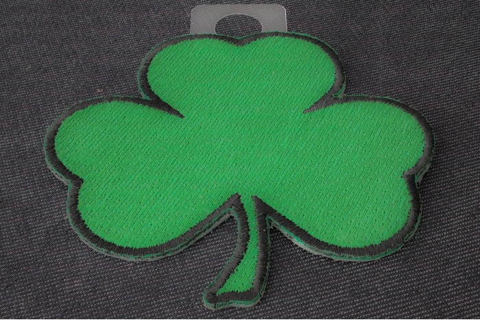 3 Leaf Clover Shamrock Novelty Iron on Patch diagonal view