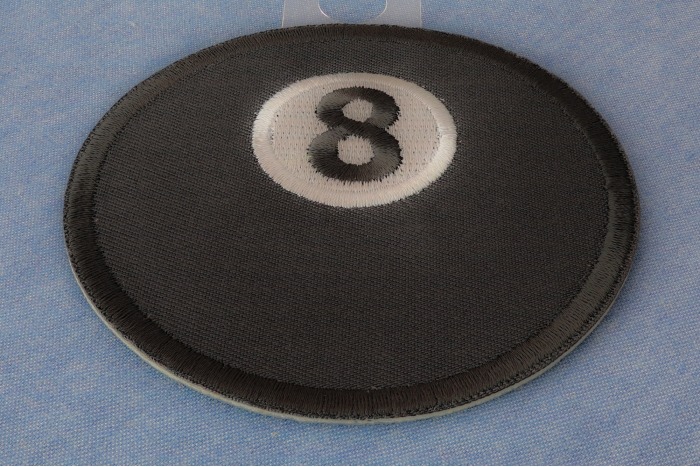 8 Ball Novelty Iron on Patch diagonal view