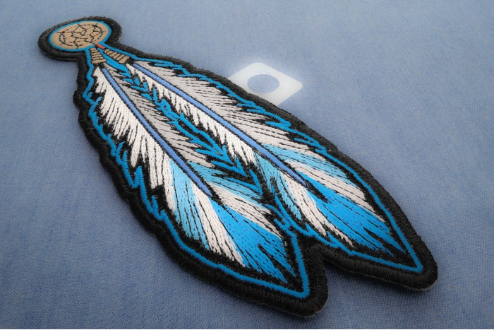 Blue White Feathers Patch diagonal view