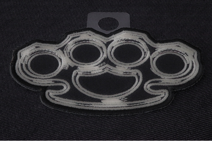 Brass Knuckles Iron on Novelty Patch diagonal view