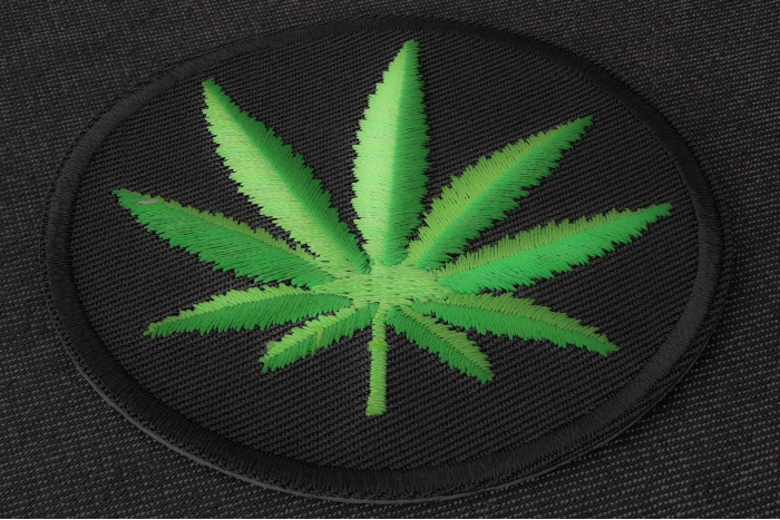 Cannabis Leaf Novelty Iron on Patch diagonal view