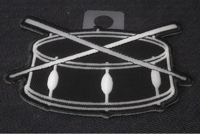 Drum and Sticks Music Band Iron on Novelty Patch diagonal view