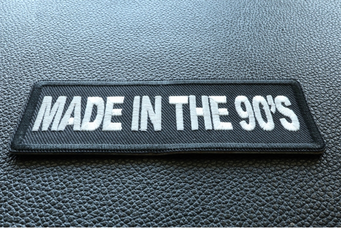 Made in the 90s Novelty Iron on Patch diagonal view