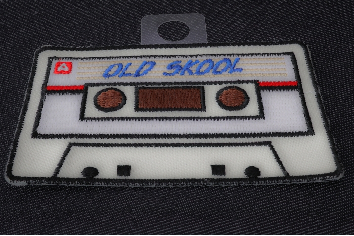 Old Skool Radio Cassette Novelty Iron on Patch diagonal view