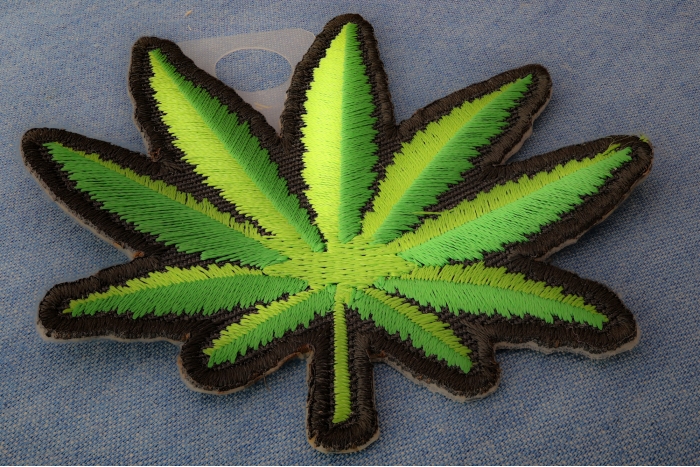 Pot Leaf Novelty Iron on Patch diagonal view