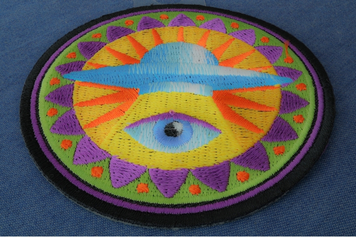 Spiritual Eye UFO Novelty Iron on Patch diagonal view