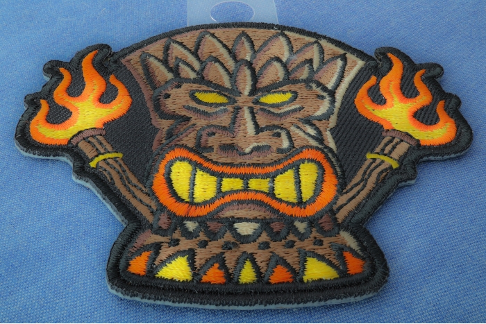 Tiki Totem Iron on Patch diagonal view