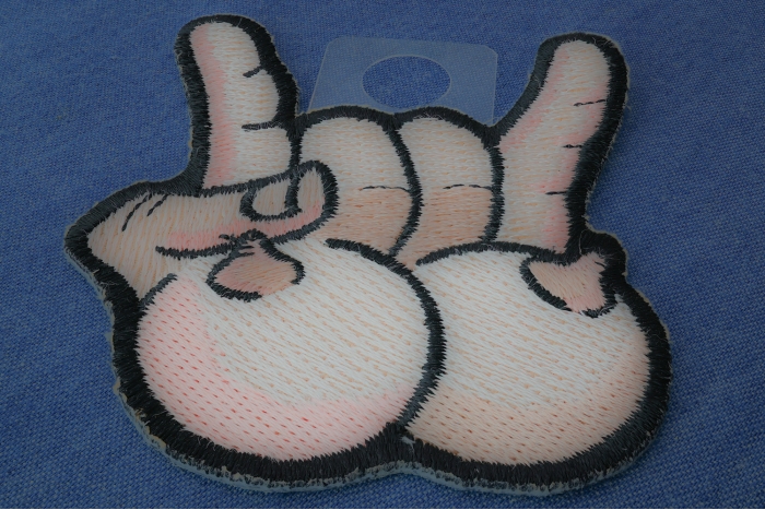 Tits and Rock On Fun Iron On Novelty Patch diagonal view