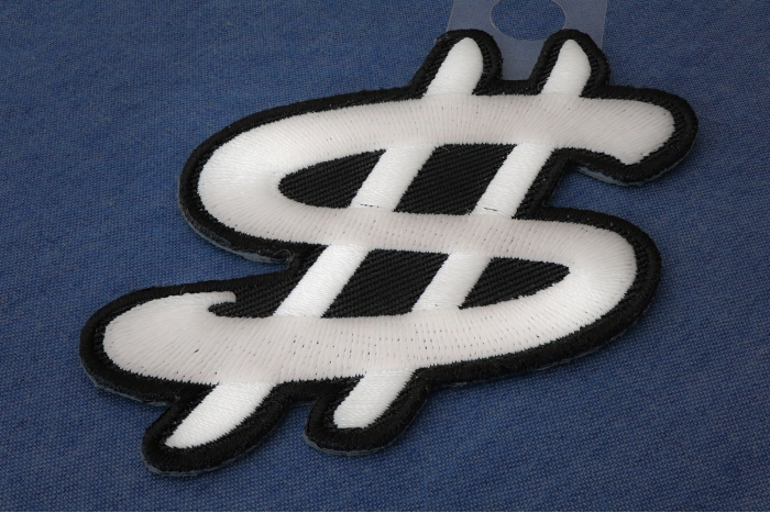 Dollar Sign Iron on Novelty Patch diagonal view