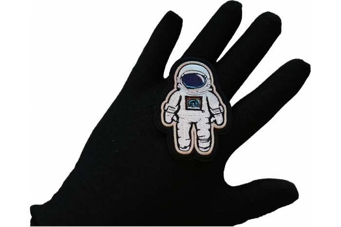 Floating Astronaut Patch, Iron on Patches shown on hand for size comparison