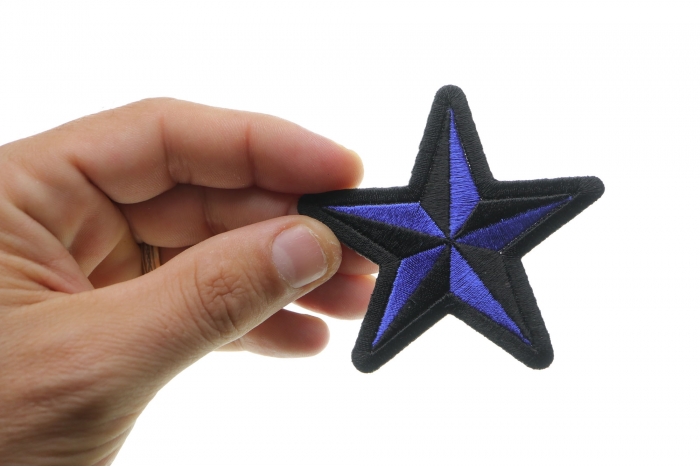 Blue Star Patch, Iron on Patches shown on hand for size comparison