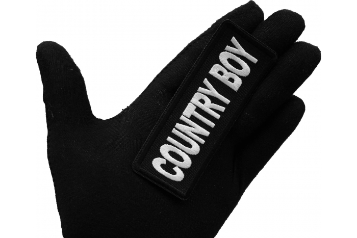 Country Boy Patch, Funny Saying Patches, Sew or Iron on Patch shown on hand for size comparison