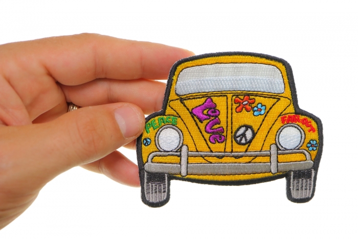 Hippie Patch, Small Embroidered Iron on Patches shown on hand for size comparison