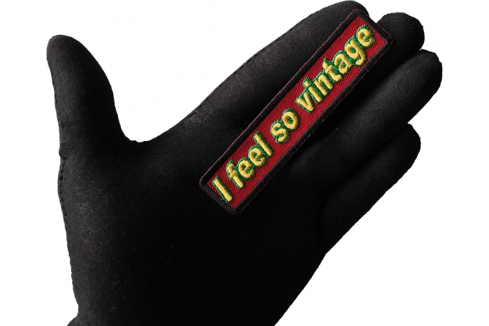 I feel so vintage Patch shown on hand for size comparison