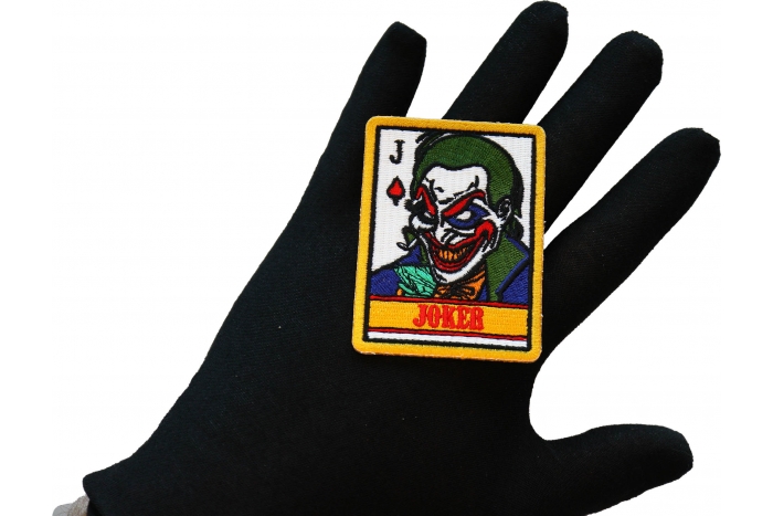 Joker Card Patch shown on hand for size comparison