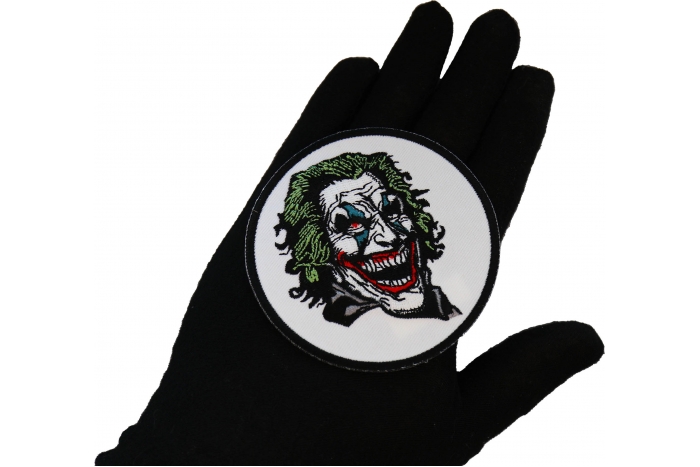 Joker Laughing Patch shown on hand for size comparison