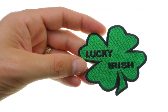 Lucky Irish Shamrock Patch, Iron on Patches shown on hand for size comparison