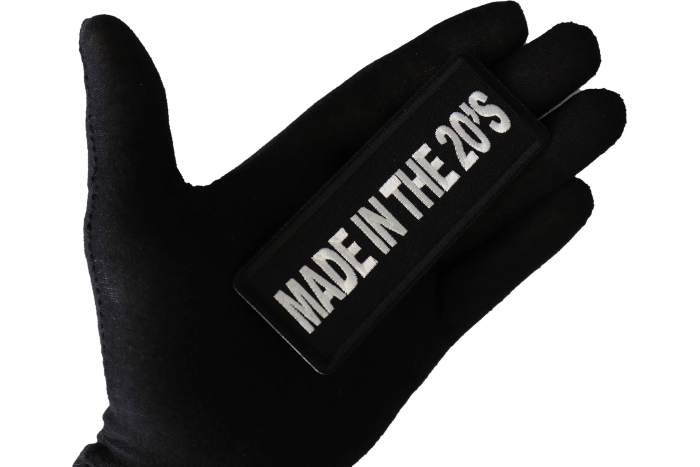 Made in the 20's Patch shown on hand for size comparison