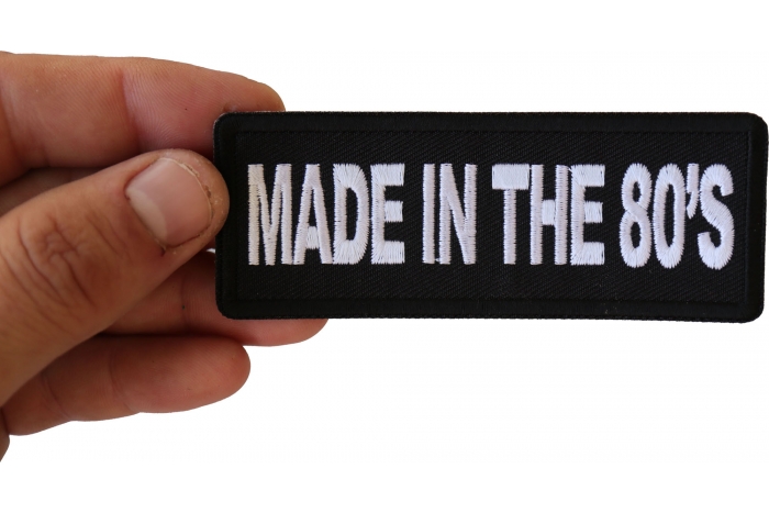 Made in the 80s Novelty Iron on Patch shown on hand for size comparison