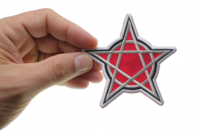 Witch Pentagram Patch, Iron on Patches shown on hand for size comparison