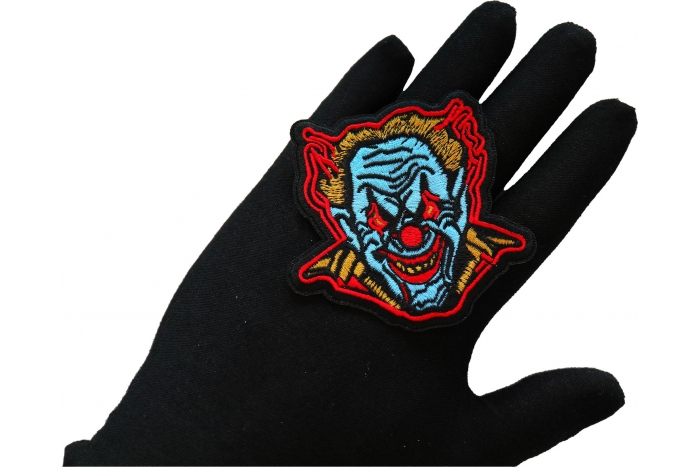 Psycho Clown Patch shown on hand for size comparison