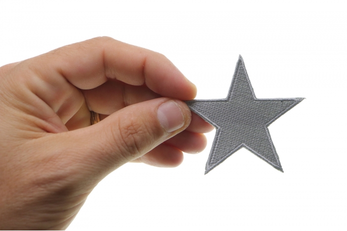 Silver Star Patch, Iron on Patches shown on hand for size comparison