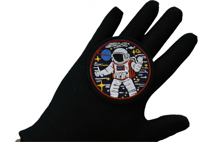 Cosmic Astronaut Patch, Iron on Patches shown on hand for size comparison