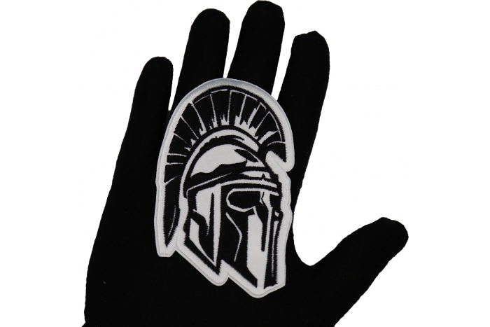 Spartan Helmet Patch shown on hand for size comparison