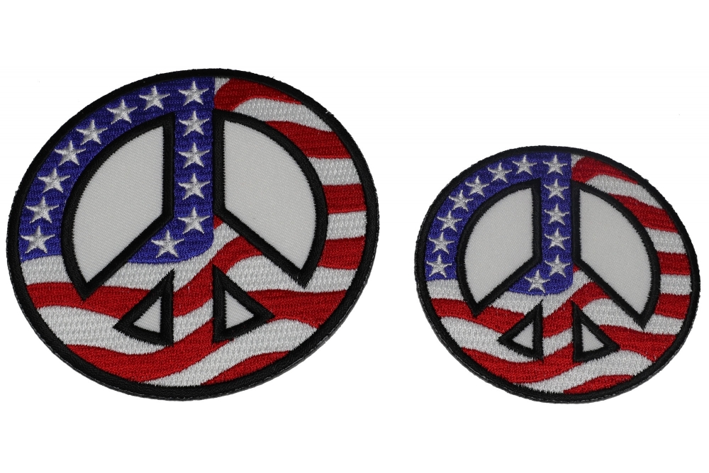 American Flag Themed Peace Sign Patch - Pack of 2 Small and Medium Size