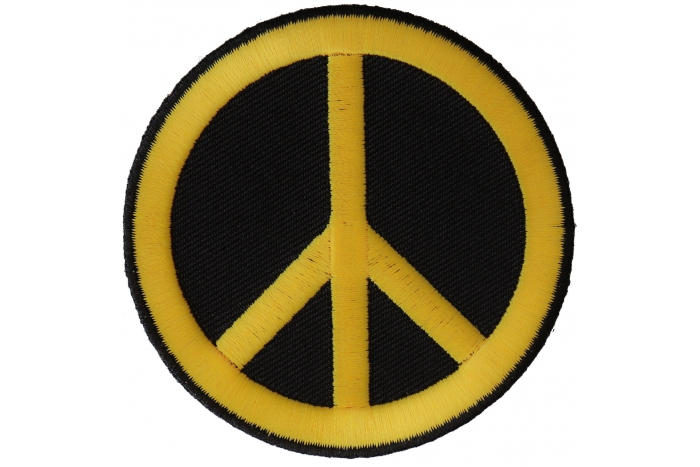 Peace Sign Iron on Patch Yellow On Black