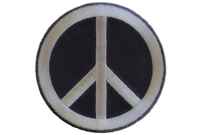 Peace Sign Novelty Iron on Patch Gray On Black