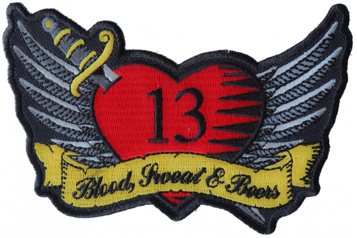 Blood Sweat and Beers Funny Iron on Patch with Heart and Wings