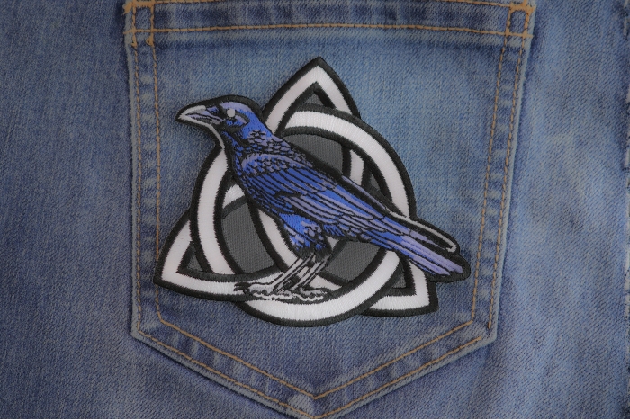 Celtic Crow Patch shown on jeans