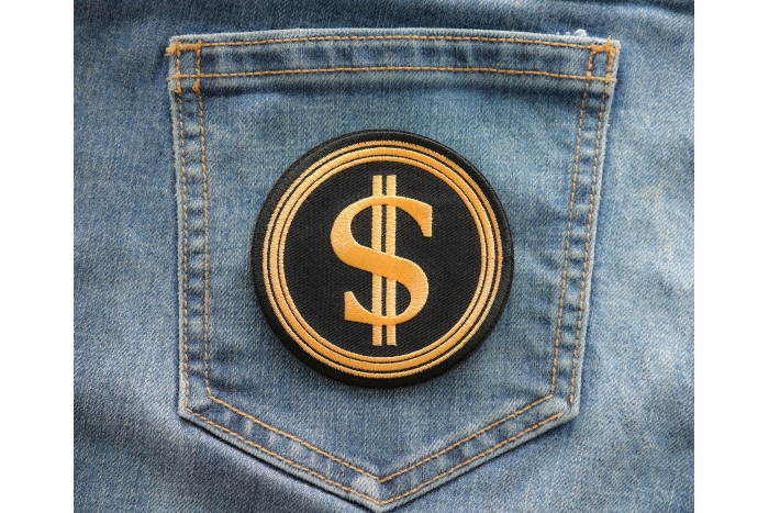 DOGE Department Of Government Efficiency DOLLAR Sign Patch shown on jeans