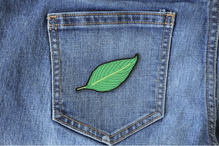 Green Leaf Patch shown on jeans