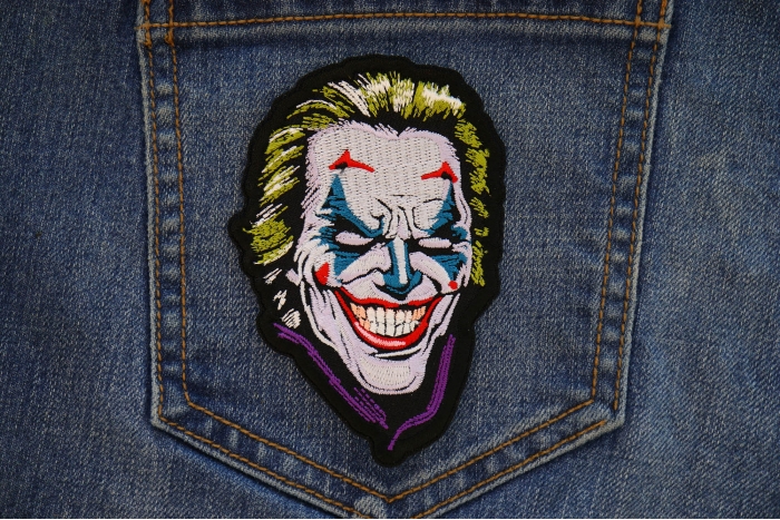 Hello Joker Patch shown on jeans