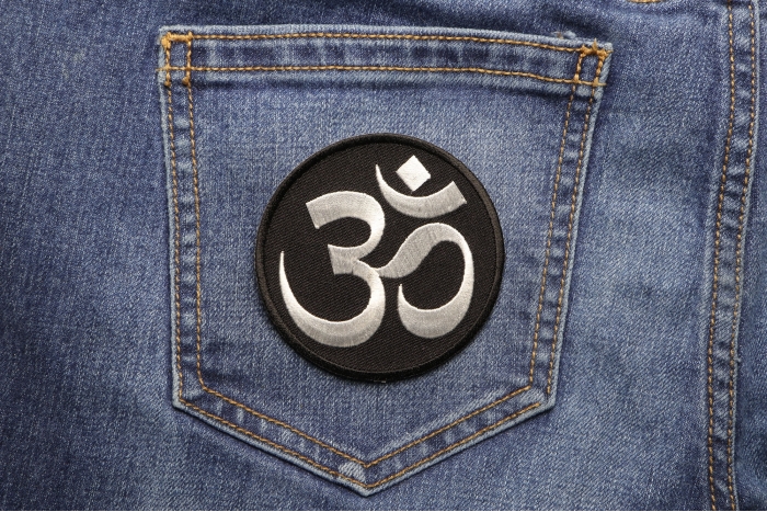 Hinduism Symbol Patch shown on jeans