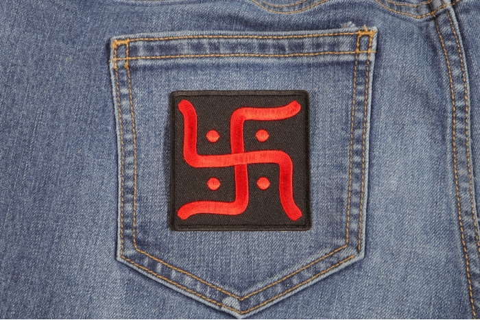 Indian Sanskrit Patch shown on jeans